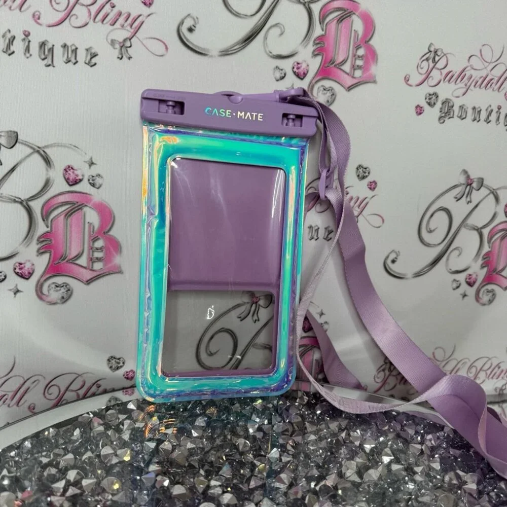 Case-Mate Waterproof Phone Pouch with Purple Strap holographic shiny sparkly 💫